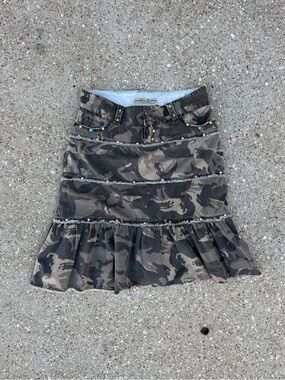 Miss Me Camo Tiered Midi Skirt - Brown/Olive